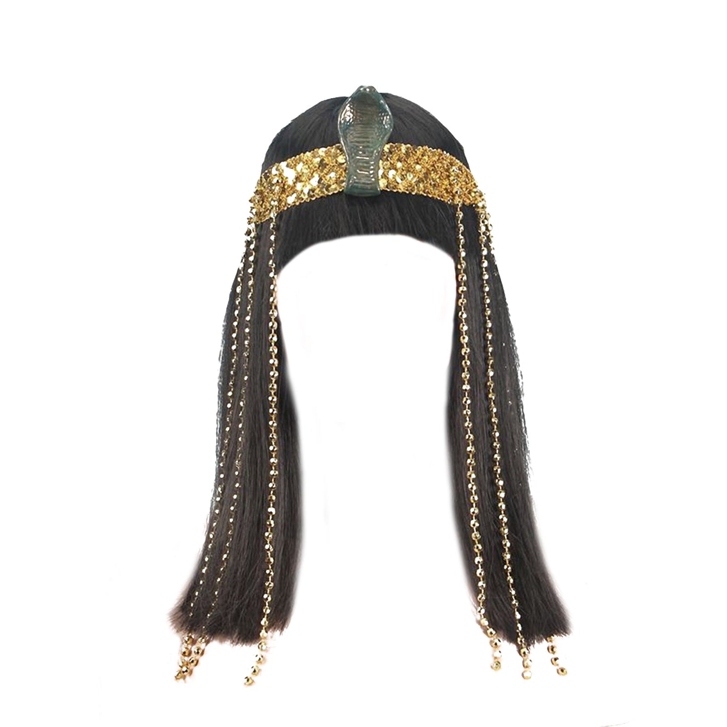 Cleopatra Egyptian Queen Wig and Beads Fringe Snake Headband Straight Hair Wig Egypt Neck Collar Halloween Cosplay Accessories