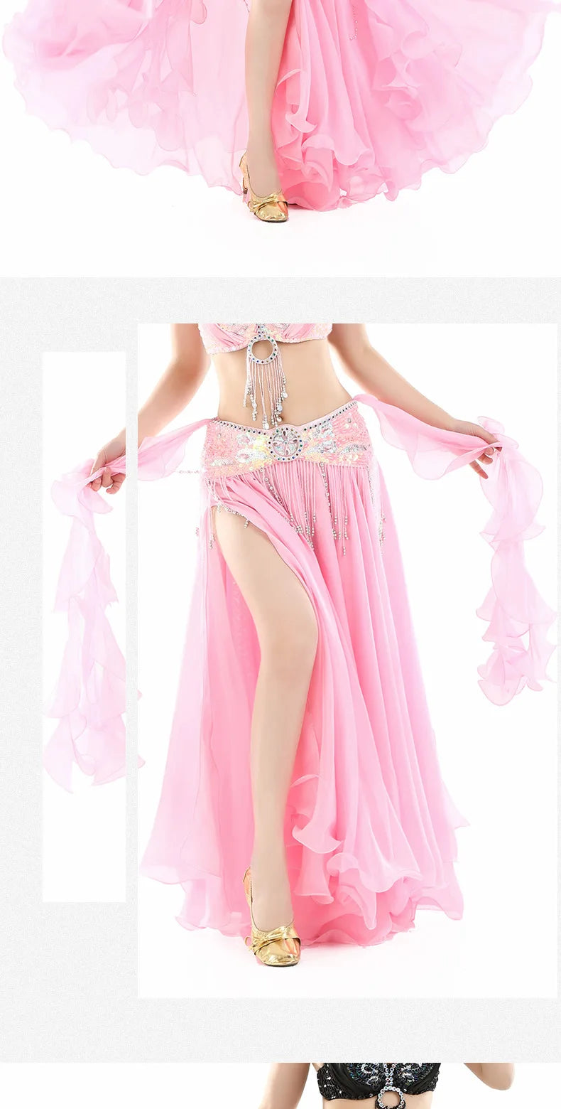 belly dance wear oriental arabic egyptian costume outfit Tulle gypsy skirt chiffon (Without Belt) woman arab indian Dancewear